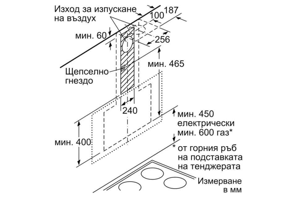 Стенен аспиратор Bosch DWK98JQ60 Серия 6, 468 m³/h