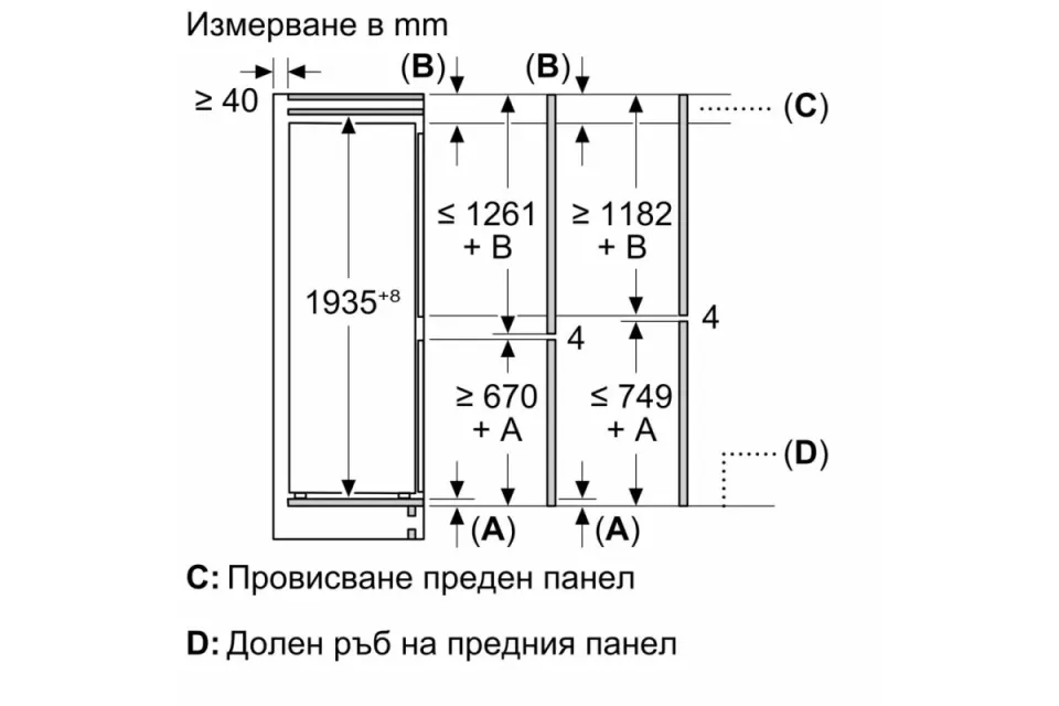 Комбиниран хладилник с фризер за вграждане Bosch KIN96NSE0 Sliding hinge, NoFrost, Серия 2, 193 см