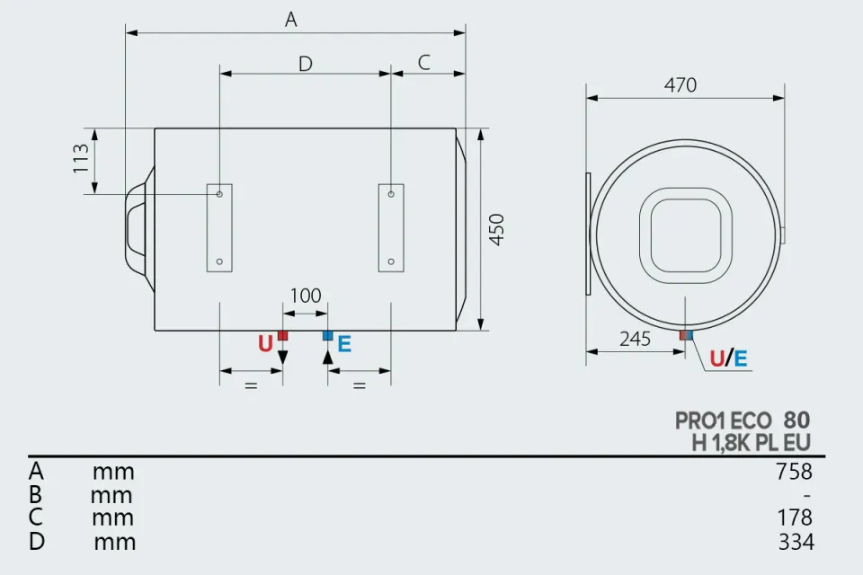 Хоризонтален бойлер Ariston PRO1 Eco 80 H 1.8K PL EU